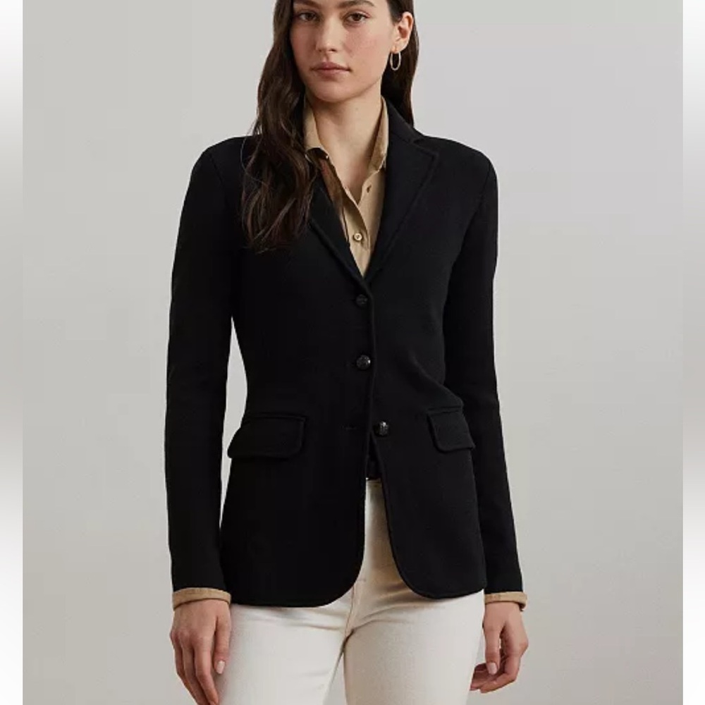 NWOT Ralph Lauren Women's Sweater-Knit Black Blazer in size large